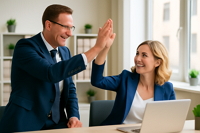 Leidinggevende high five medewerker functie