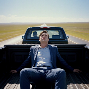 Man in pickuptruck achterbak