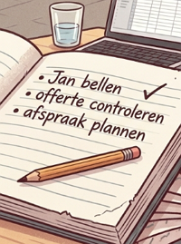 Notitieblok verzoeken onderbrekingen kantoortuin