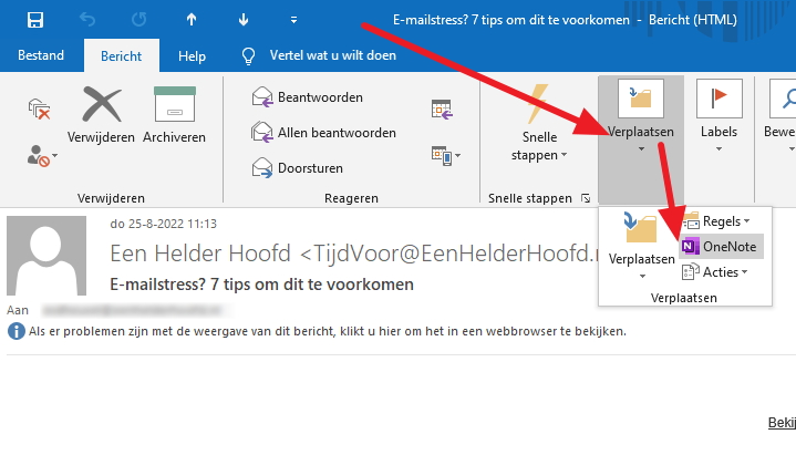 Opslaan outlook e-mail in OneNote notitieblok